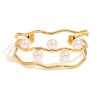 Pulsera de tres capas con perlas de imitación - oro 