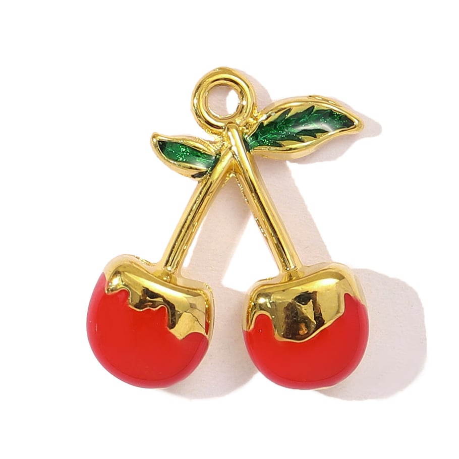 1 Stück Romantische Serie DIY Kirsche Edelstahl Gold Farbe Damen Anhänger 