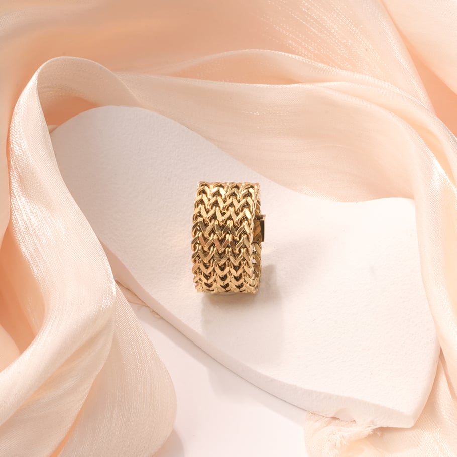 1 Piece Simple Series Simple Patchwork Stainless Steel Gold Color Statement Rings h5Picture5