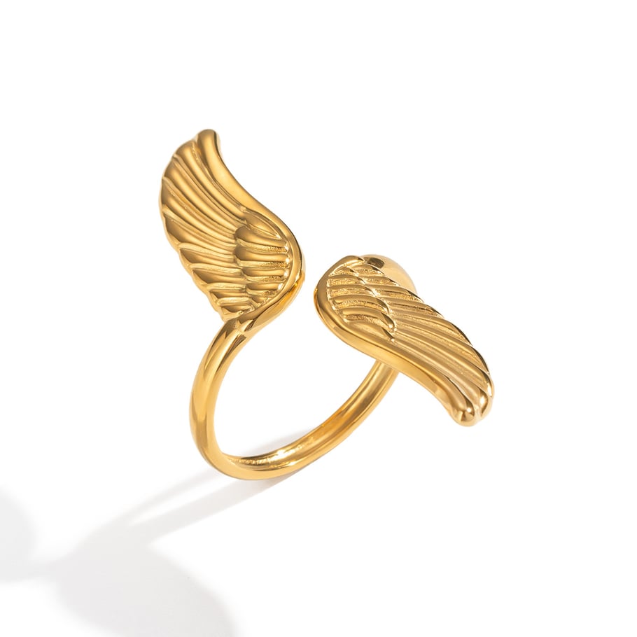 1 Piece Wings Stainless Steel Gold Color Statement Ring Picture5
