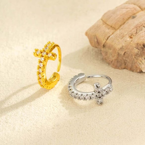 1 Piece Delicate Cross Copper Gold Color Zircon Women's Nose Stud
