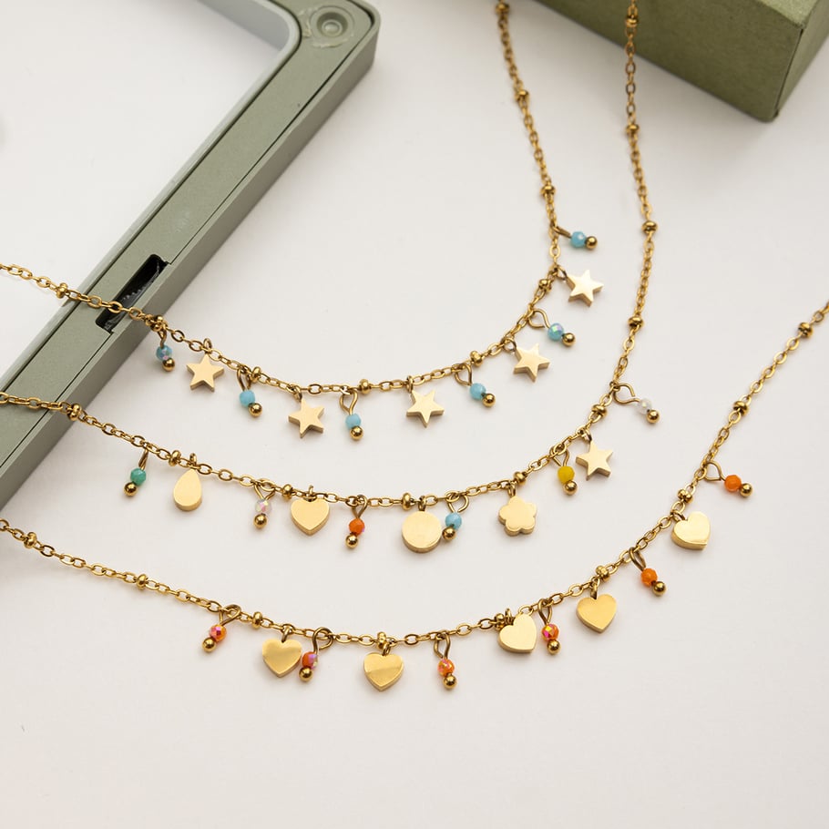 Collier avec pendentif en forme de cœur délicat et mignon en acier inoxydable couleur or pour femme Image5