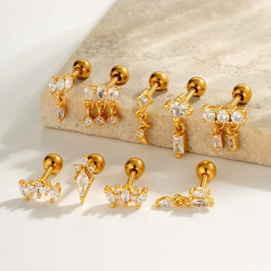 Boucles d&#39;oreilles pendantes pour femme, 1 pièce, motif géométrique brillant, couleur cuivre or et zircone h5 Image4