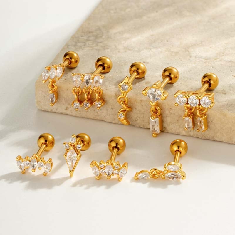 Boucles d&#39;oreilles pendantes pour femme, 1 pièce, motif géométrique brillant, couleur cuivre or et zircone Image4