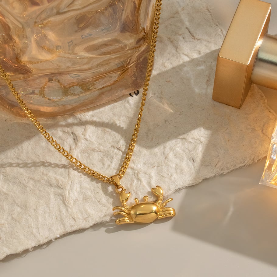 Collana con ciondolo a forma di granchio in acciaio inossidabile color oro, 1 pezzo Immagine4