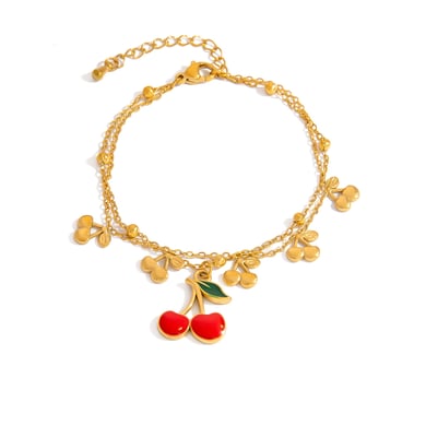 1 Piece Cherry Stainless Steel Gold Color Charm Bracelet h5 