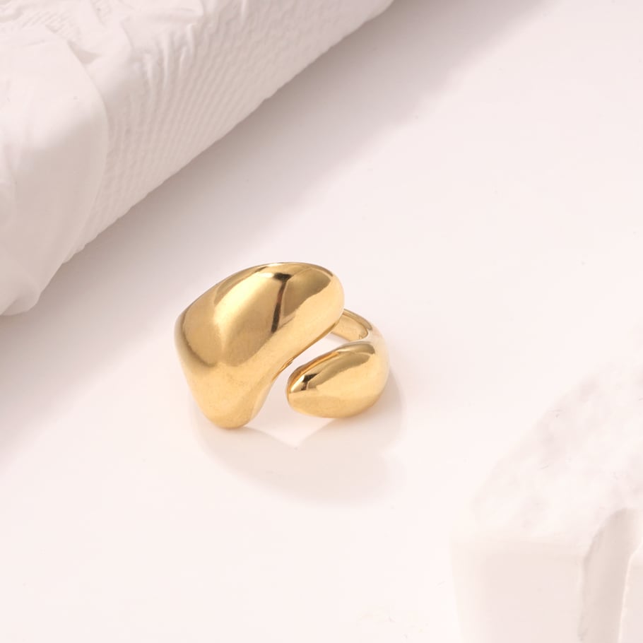 Bague géométrique classique en acier inoxydable couleur or, série simple, 1 pièce Image4