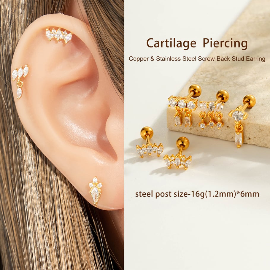Boucles d&#39;oreilles pendantes pour femme, 1 pièce, motif géométrique brillant, couleur cuivre or et zircone Image5