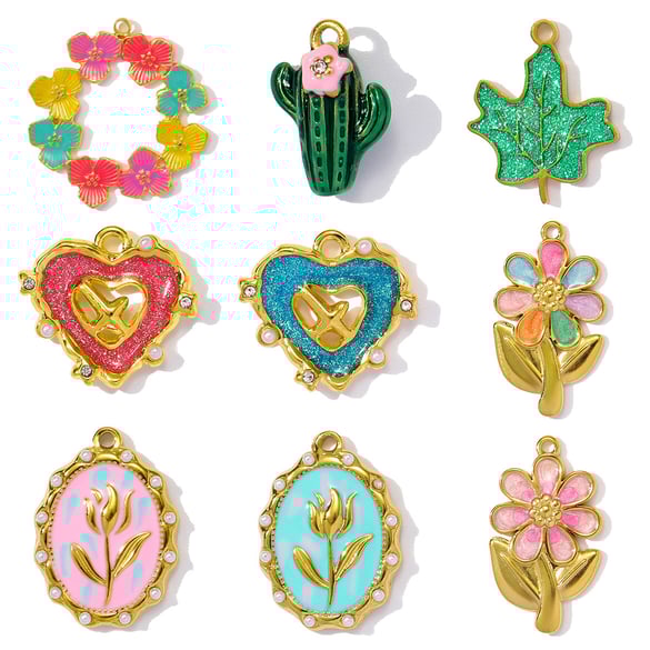 1 Piece Classic Series DIY Flower Stainless Steel Gold Color Women's Pendants 2