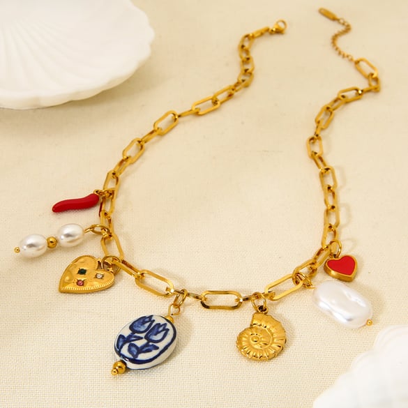 1 Piece Retro Stainless Steel Gold Color Pendant Necklace