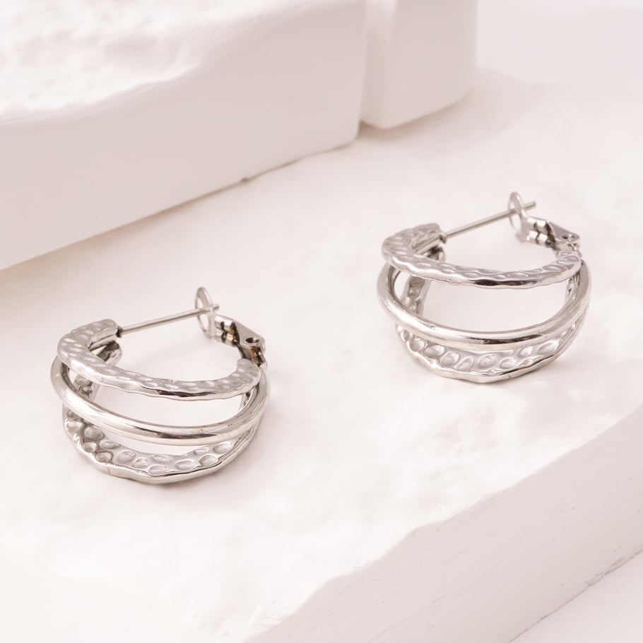 1 paire de boucles d&#39;oreilles créoles élégantes géométriques en acier inoxydable couleur or pour femmes, série Simple Image4