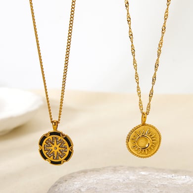 Classic Series Retro Sun/Moon Stainless Steel  Gold Color  Pendant Necklaces h5 Picture2