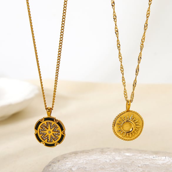 Classic Series Retro Sun/Moon Stainless Steel  Gold Color  Pendant Necklaces 2