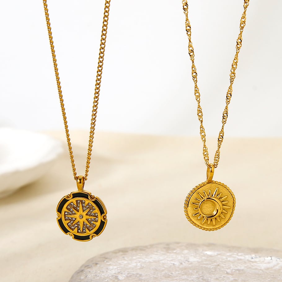 Classic Series Retro Sun/Moon Stainless Steel  Gold Color  Pendant Necklaces Picture2