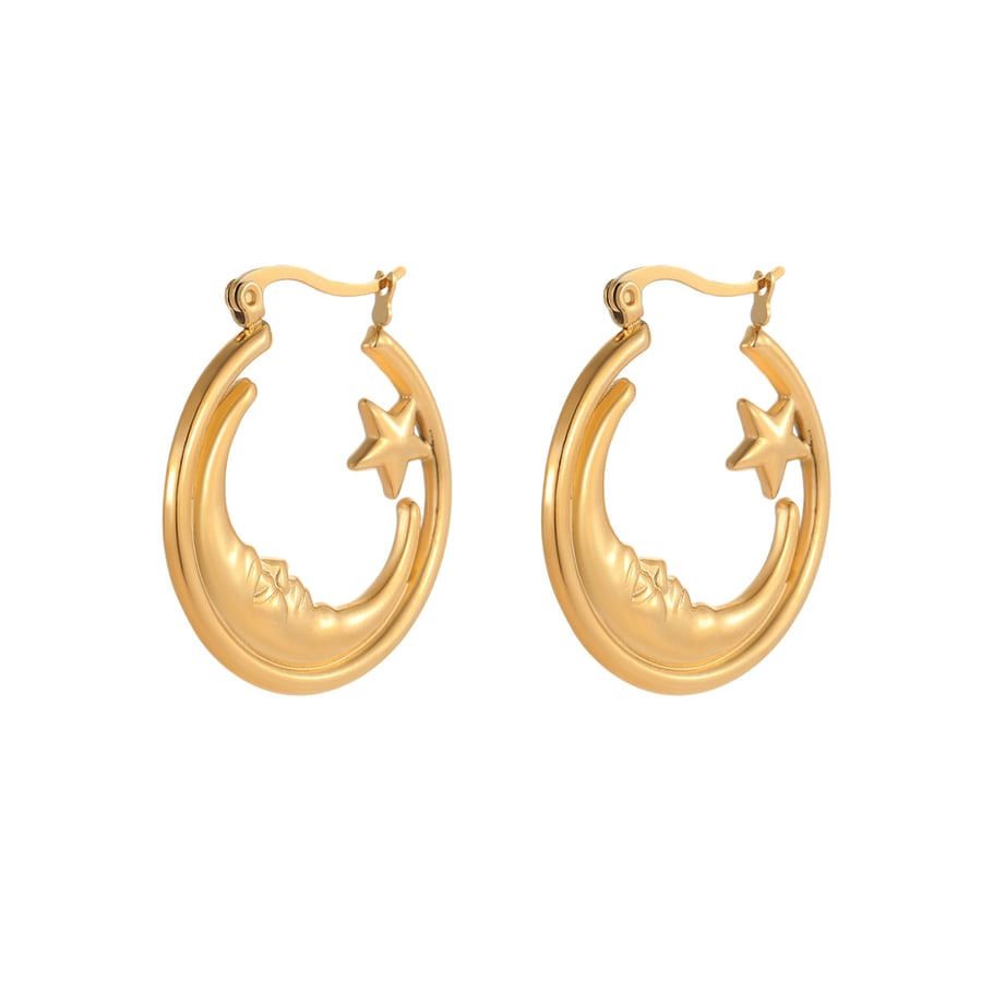 Simple Sun/Moon Stainless Steel Women's Hoop Earrings h5Picture5