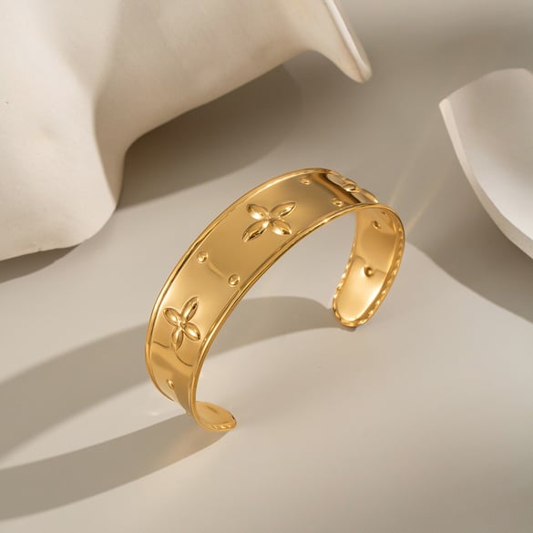1 Piece Flower Stainless Steel Gold Color Cuff Bracelet 2