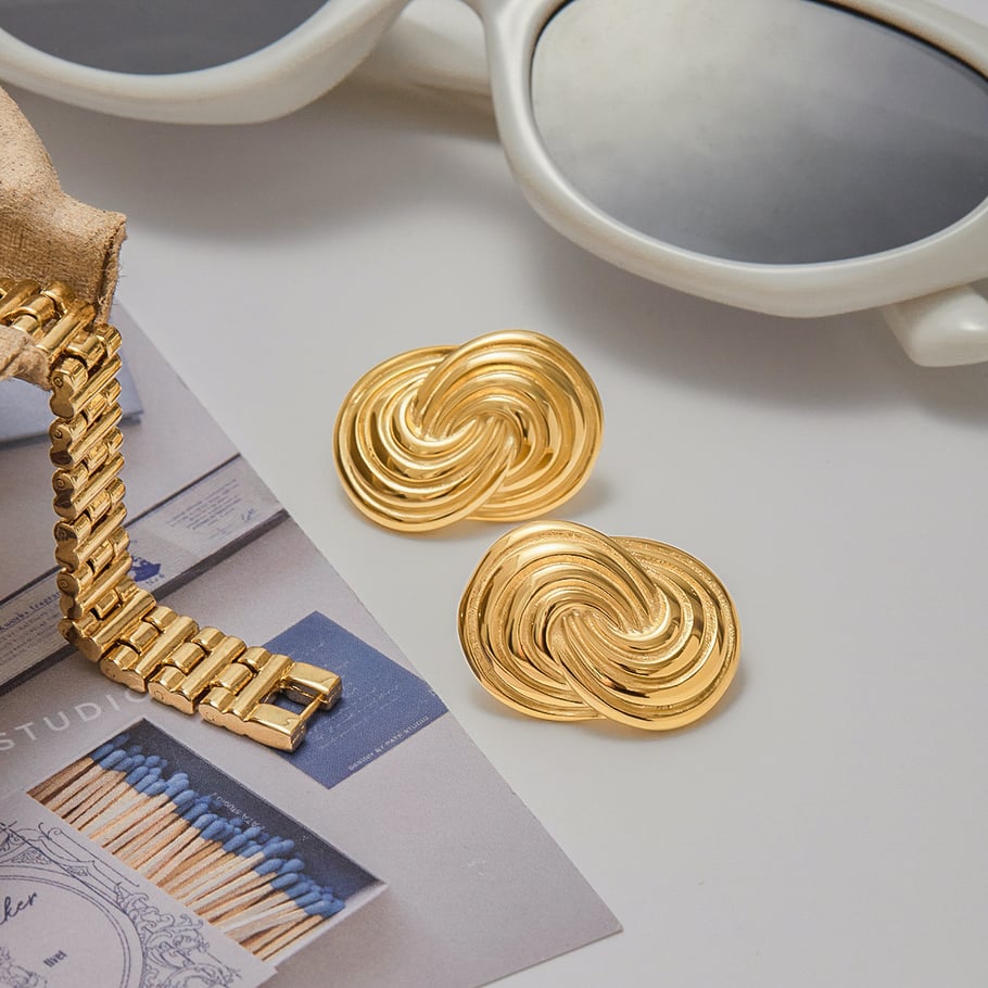 1 Paar einfache Serie Persönlichkeit Spirale Edelstahl Gold Farbe Ohrstecker Bild6