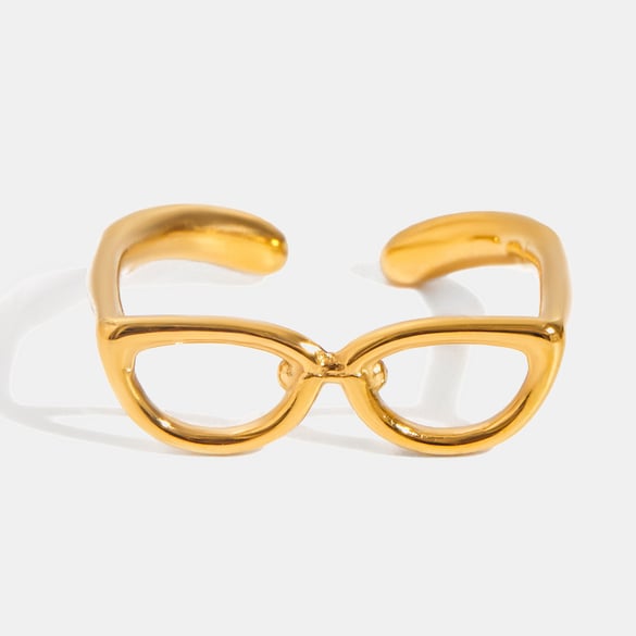 1 Stück Persönlichkeit Brille Form Edelstahl Gold Farbe Statement Ringe