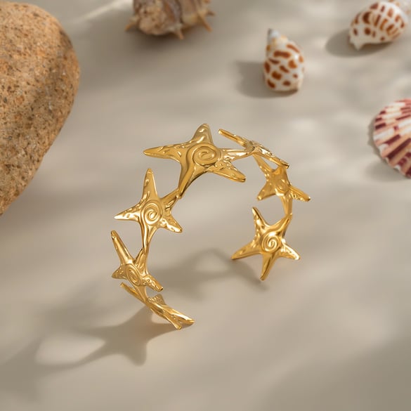 1 Piece Starfish Stainless Steel Gold Color Cuff Bracelet