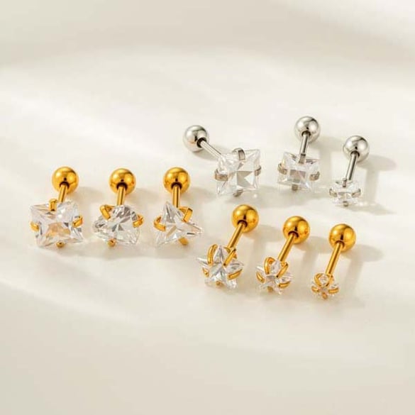 1 Piece Simple Heart Stainless Steel Zircon Women's Piercings Earrings