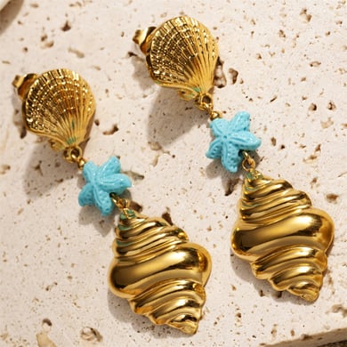 1 par de pendientes colgantes de acero inoxidable de color dorado h5 Imagen3
