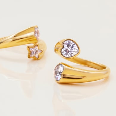 1 Piece Personality Star Stainless Steel Gold Color Women's Gemstone Rings h5 Picture7