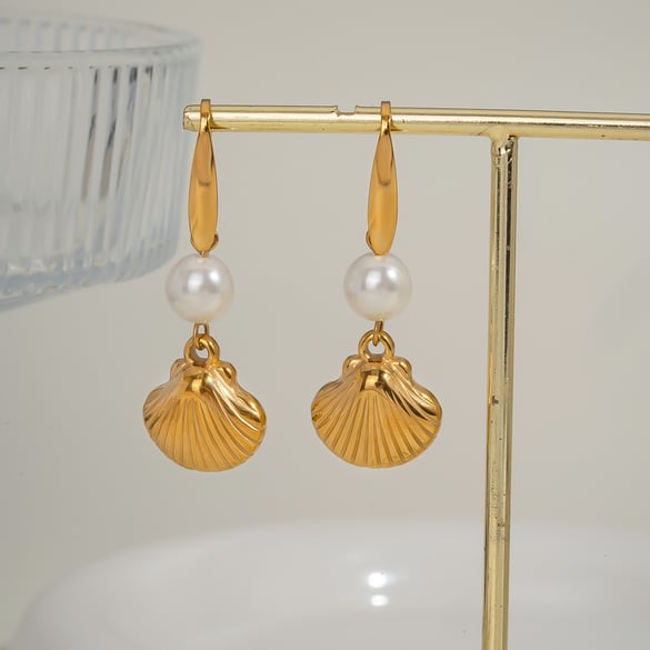 1 paire de boucles d&#39;oreilles pendantes Oceanic en acier inoxydable couleur or 2