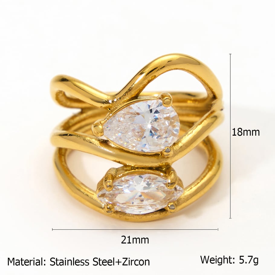 1 Piece Luxurious Series Sexy Geometric Stainless Steel Gold Color Women's Gemstone Rings 