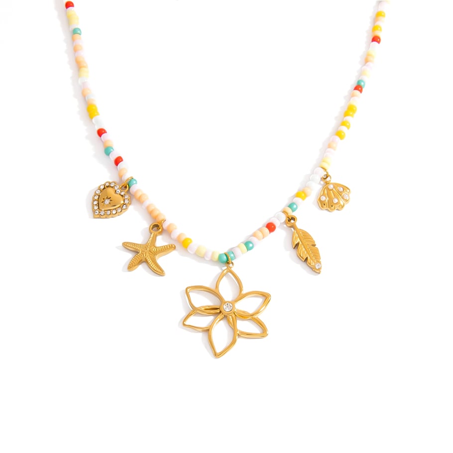 1 Piece Flower Charm Beaded Necklace 