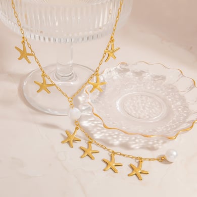 1 Piece Starfish Stainless Steel Gold Color Pendant Necklace h5 Picture4
