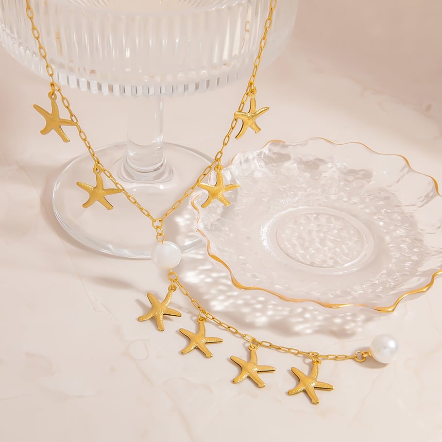 1 Piece Starfish Stainless Steel Gold Color Pendant Necklace Picture4