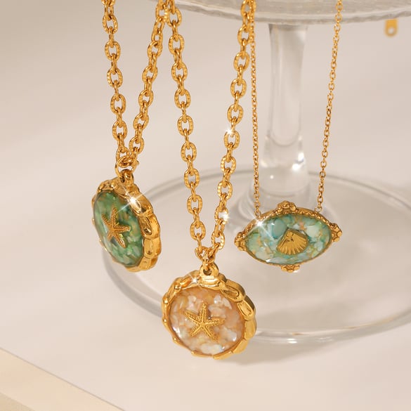 Vacation Turtle Stainless Steel  Gold Color Shell Women's Pendant Necklaces