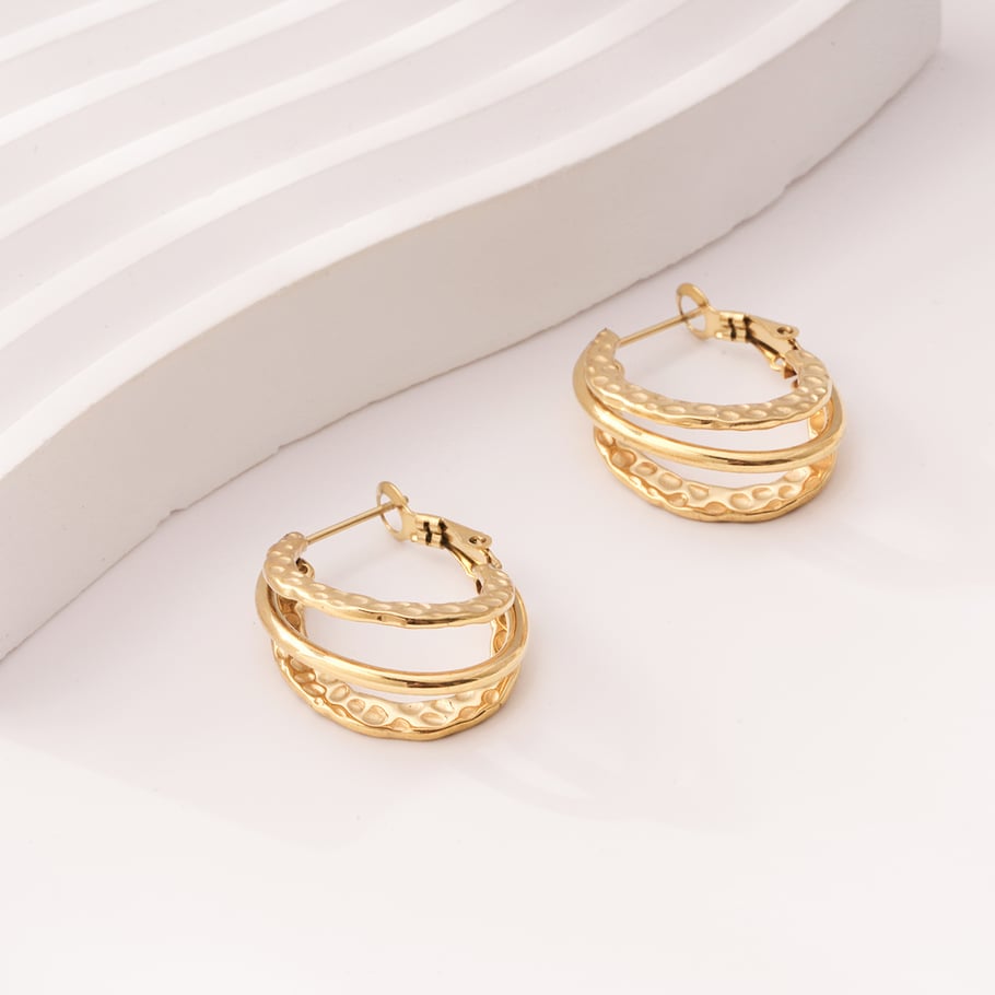 1 paire de boucles d&#39;oreilles créoles élégantes géométriques en acier inoxydable couleur or pour femmes, série Simple Image6