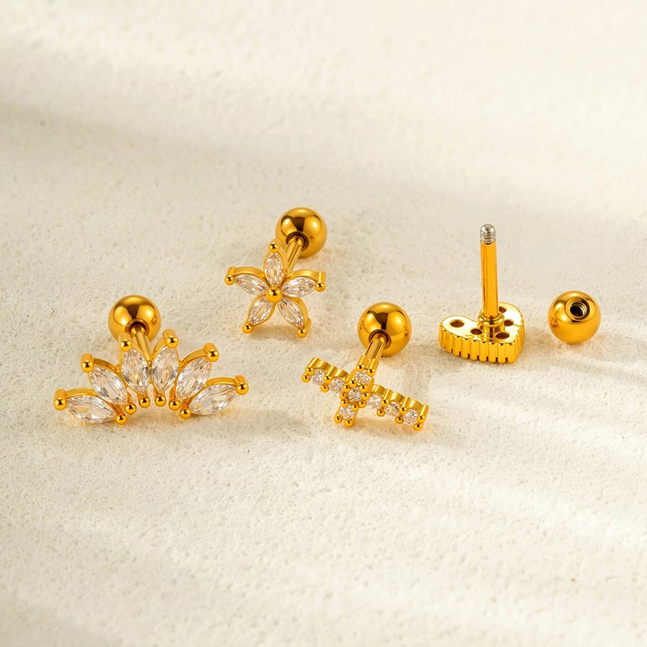 1 Piece Copper Gold Color Zircon Piercings Earrings h5Picture3