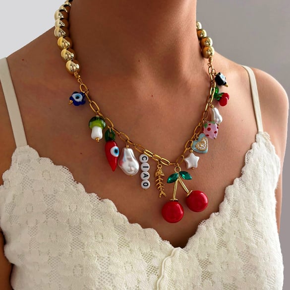 1 Piece Cherry Stainless Steel Gold Color Pendant Necklace 2