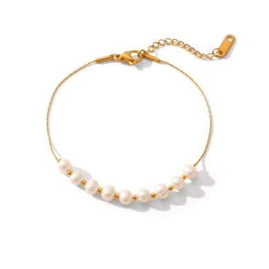 1 Pair Simple Series Daily Beads Stainless Steel   Gold Color  Pearl Women's Beaded Bracelets h5 