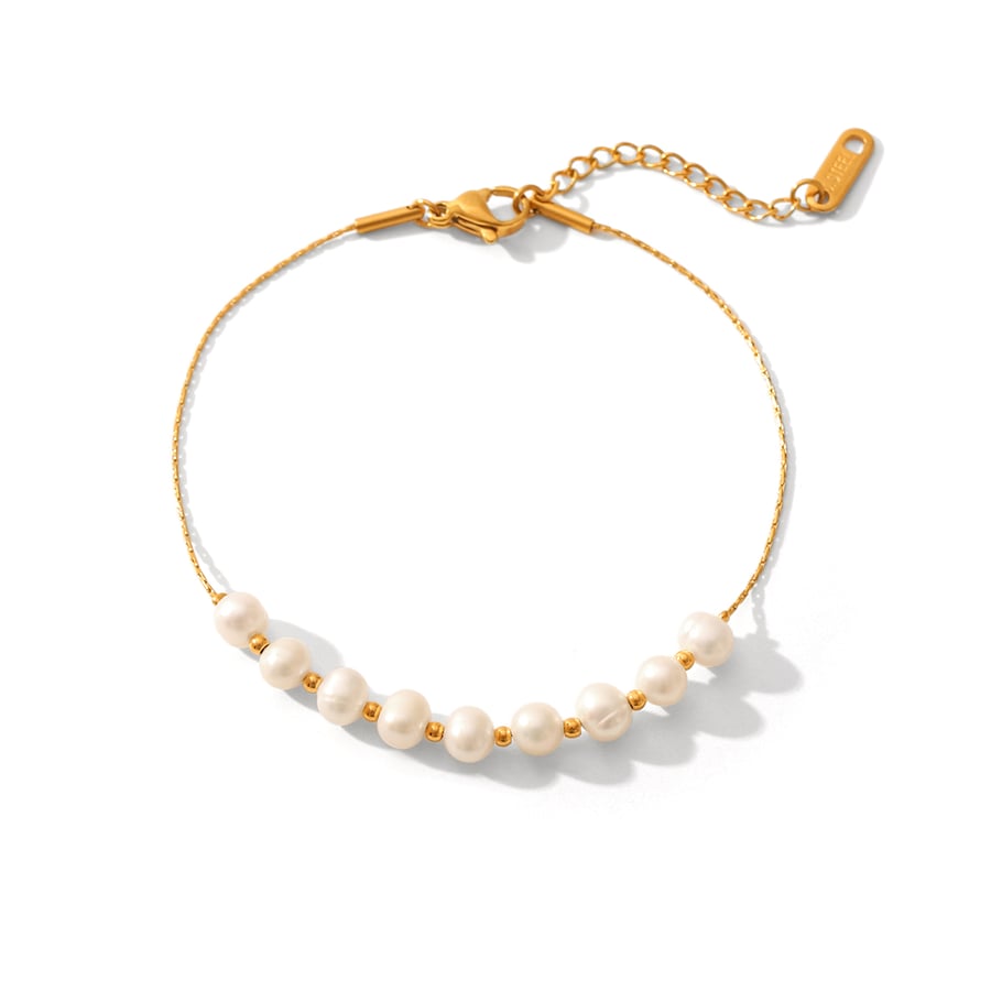 1 Pair Simple Series Daily Beads Stainless Steel Gold Color Pearl Women's Beaded Bracelets