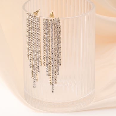 1 paire de boucles d&#39;oreilles pendantes classiques à pampilles en acier inoxydable couleur or pour femme, série luxueuse h5 Image3