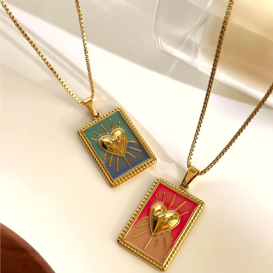 Collana con ciondolo a forma di cuore dei tarocchi in acciaio inossidabile, 1 pezzo Immagine5