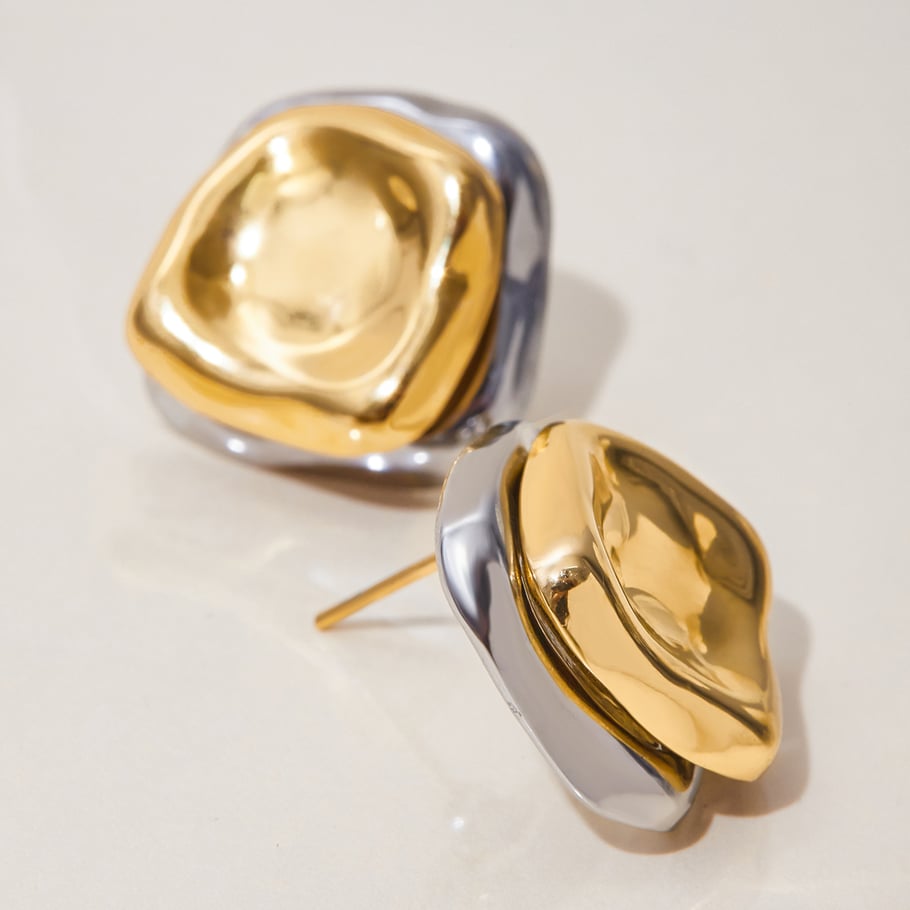 1 paire de boucles d&#39;oreilles à tige rectangulaires en acier inoxydable couleur or pour femme, série Simple Image7