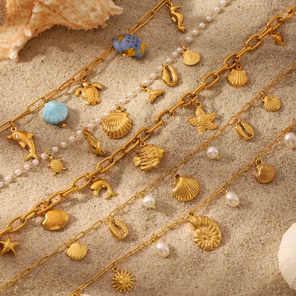 Series Vacation Turtle Stainless Steel  Gold Color  Women's Pendant Necklaces