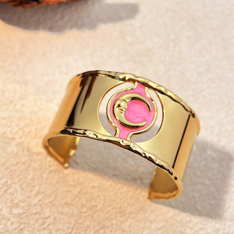 Bracelet jonc en acier inoxydable couleur or avec lune, 1 pièce Image4