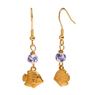 Boucles d&#39;oreilles hameçon bleu et blanc - or 