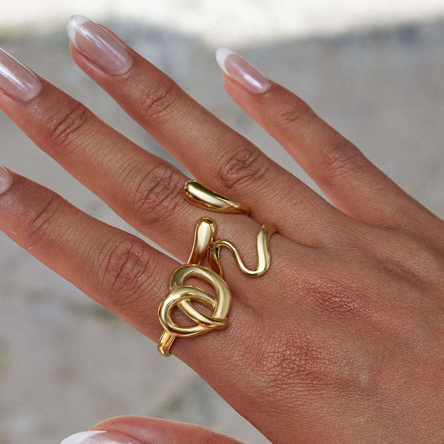 1 Piece Romantic Pretzel Shape Stainless Steel Gold Color Statement Rings Picture7