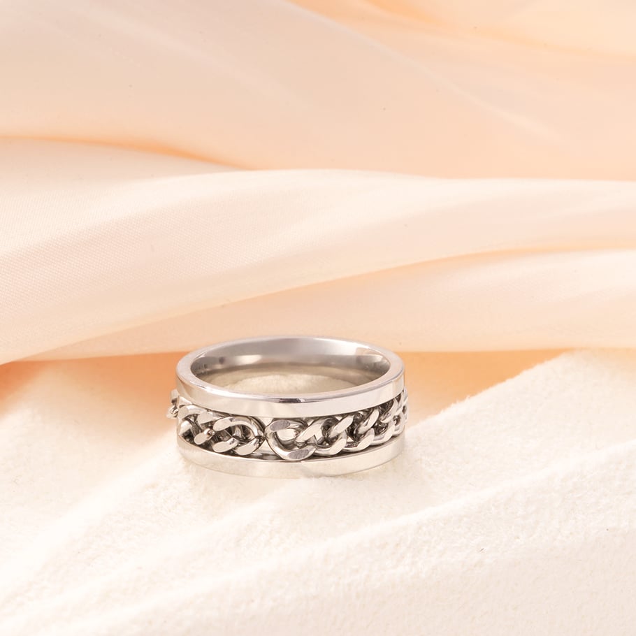 Bague de déclaration géométrique classique en acier inoxydable couleur or, série luxueuse, 1 pièce Image6