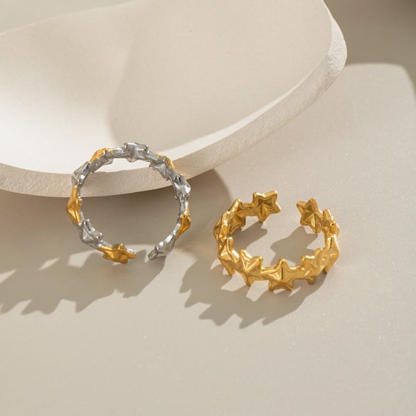 1 Stück schlichter Stern Edelstahl Goldfarbe Minimalistischer Ring 2