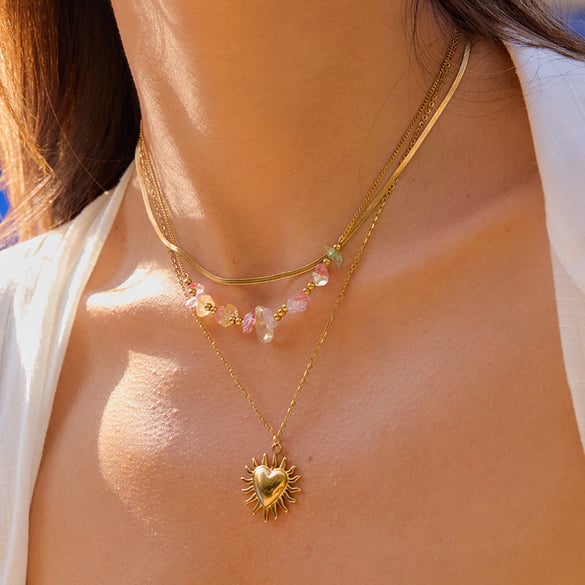 1 Piece Elegant Sun Stainless Steel Gold Color Women's Layered Necklaces 2