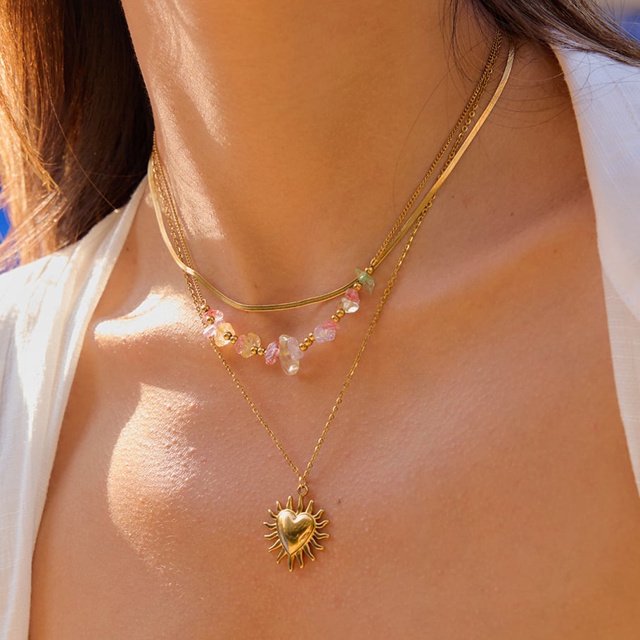 1 Piece Elegant Sun Stainless Steel Gold Color Women's Layered Necklaces h5Picture3