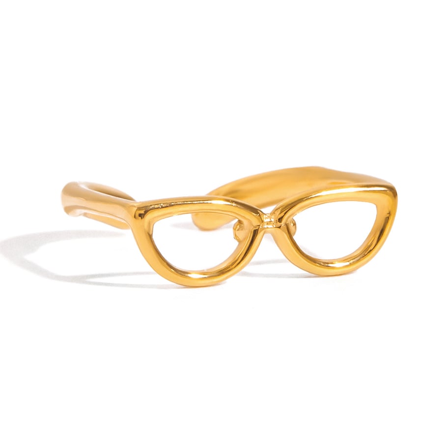1 pièce de bagues de déclaration en acier inoxydable couleur or en forme de lunettes de personnalité 
