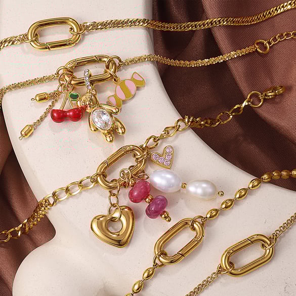 1 Stück einfaches Edelstahl-Charm-Armband in Goldfarbe zum Selbermachen